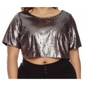 Ashley Nell Tipton for Boutique Sequin Crop Top Blouse Color Matte Rose Size 1X
